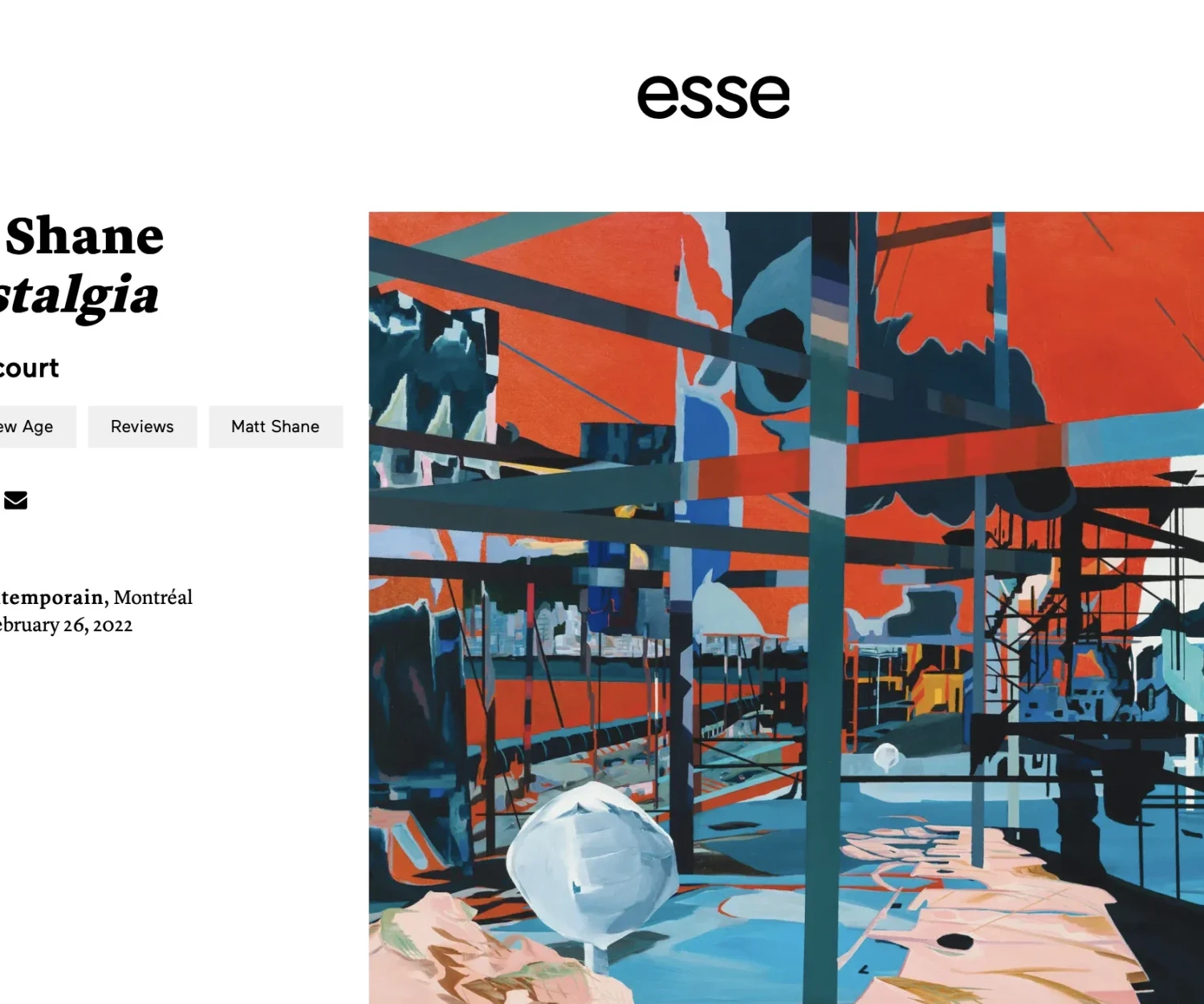 Matt Shane Exhibition review in Esse Magazine