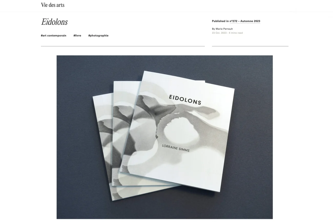 Eidolons Lorraine Simms featured in Vie des arts