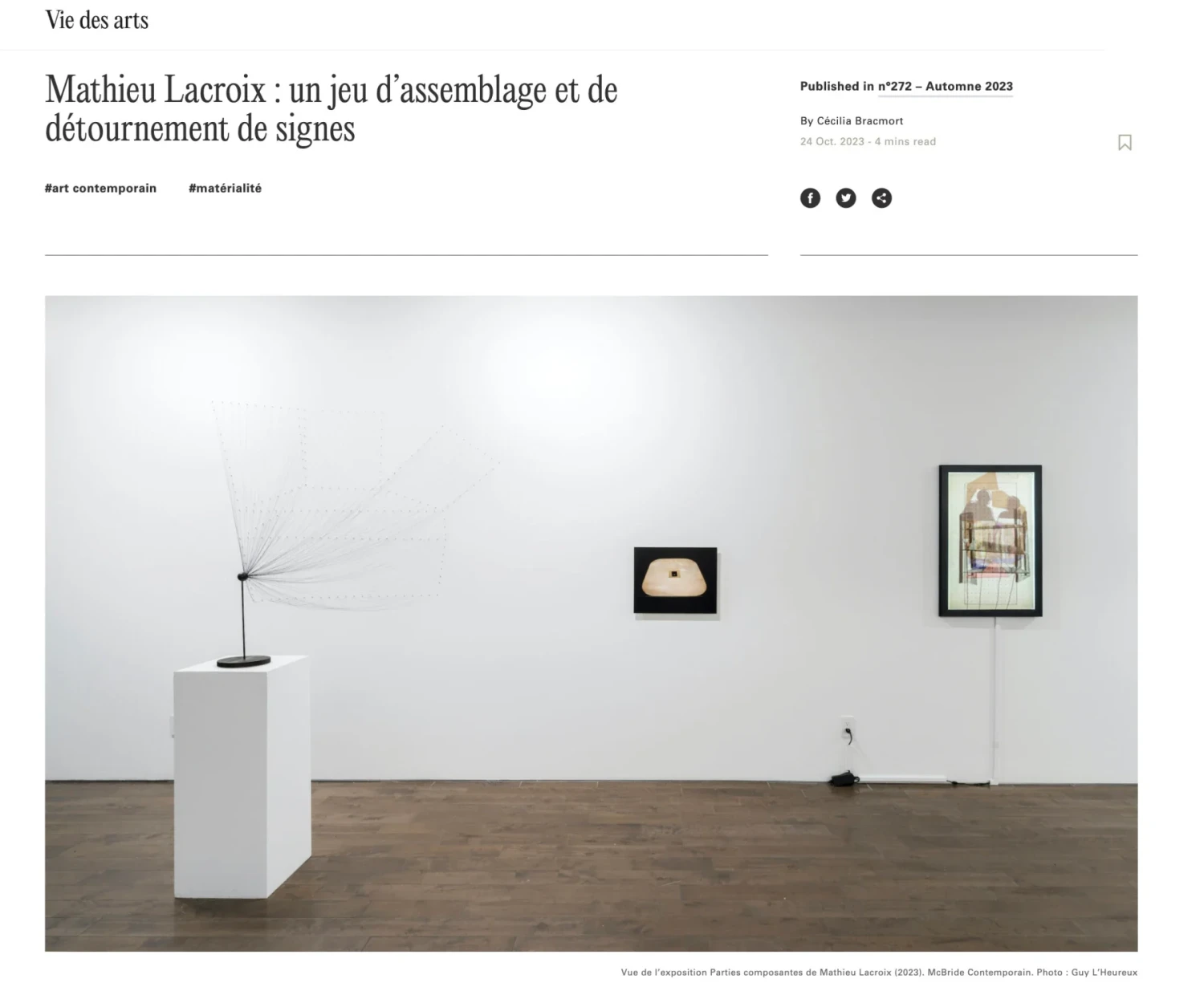 Mathieu Lacroix in Vie des Arts