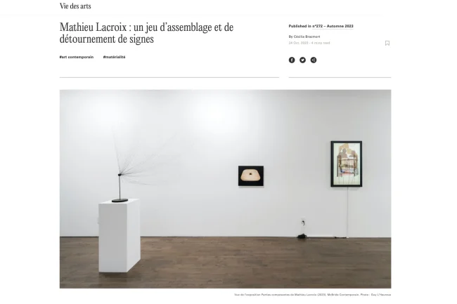 Mathieu Lacroix in Vie des Arts