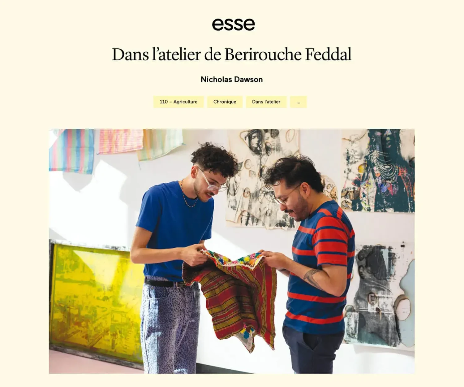 Berirouche Feddal featured in Esse In the studio