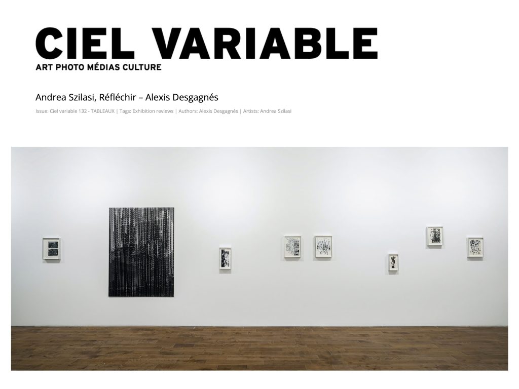 Andrea Szilasi in Ciel Variable, article by Alexis Desgagnés